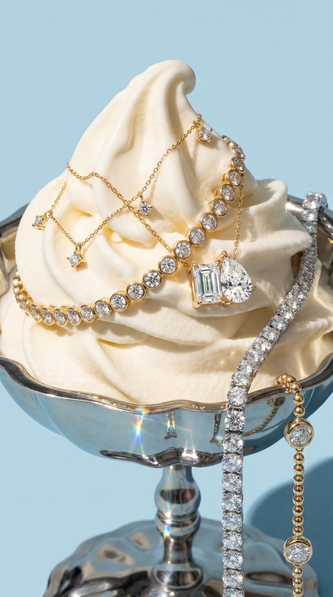 Soft-serve ice cream wound with necklaces and bracelets